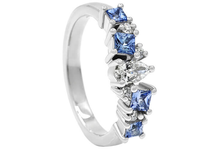 Elegant Platinum Diamond and Sapphire Scatter Set Ring