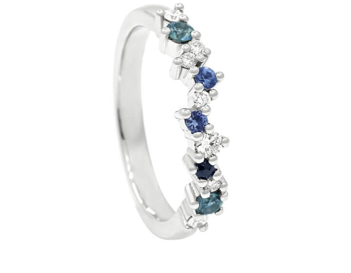 Delicate Platinum, Sapphire and Diamond Scatter Set Ring