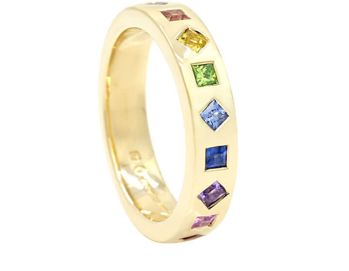 Mexico Inspired Rainbow Eternity Ring in Fairtrade Gold