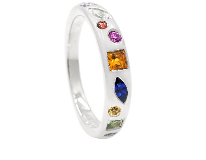 Contemporary Rainbow Gemstone Scatter Set Ring