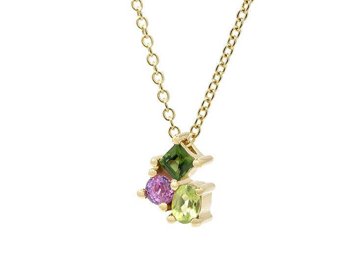 Forest Inspired Mixed Gemstone Pendant in Yellow Gold