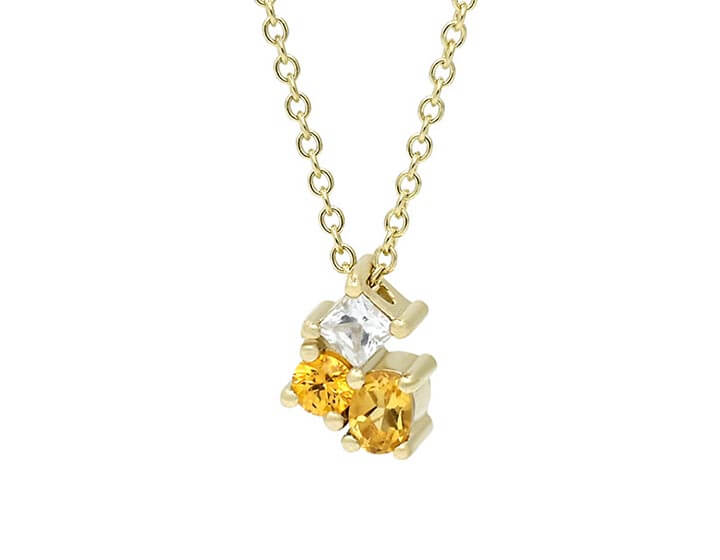 Sunrise Inspired Citrine and Sapphire Cluster Pendant