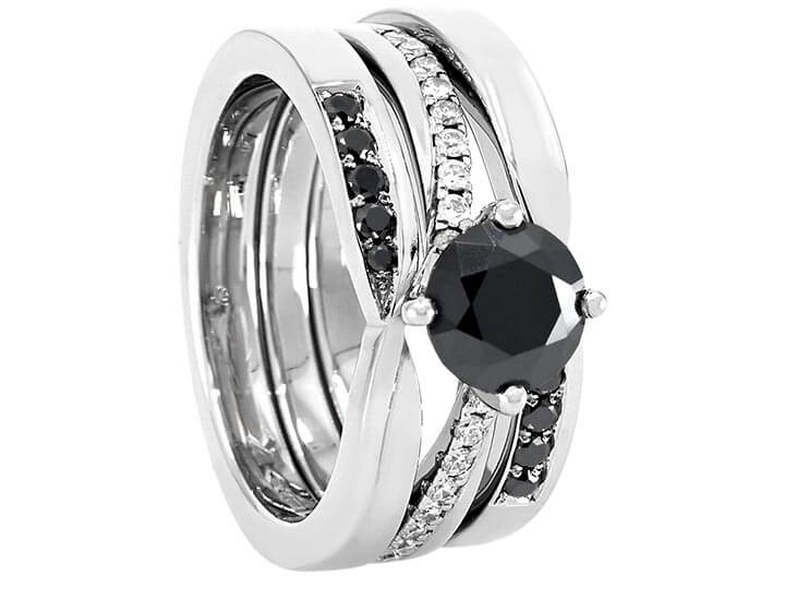 Platinum and Black Diamonds Fitted Twist Wedding Rings