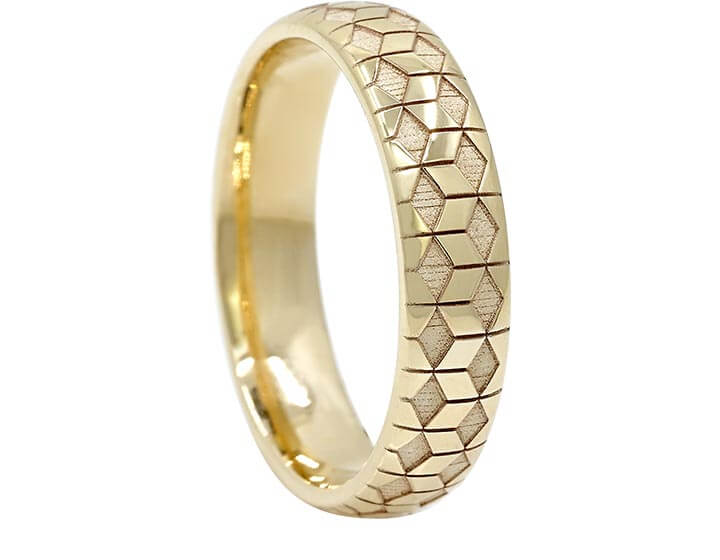 9ct Yellow Gold Geometric Patterned Wedding Ring