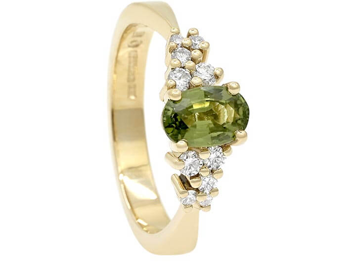 Oval Cut Green Sapphire and Diamonds for Saran