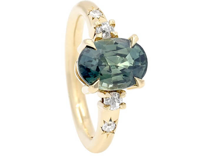 A Teal Sapphire with Heirloom Diamonds for Amy