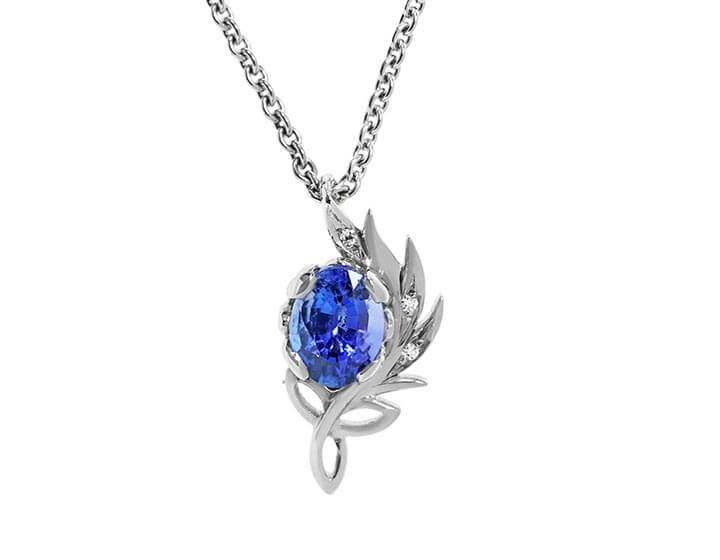 Gill's Celtic Thistle Inspired Necklace with Oval Tanzanite