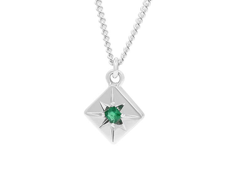 Polaris Star Inspired Sterling Silver and Emerald Pendant