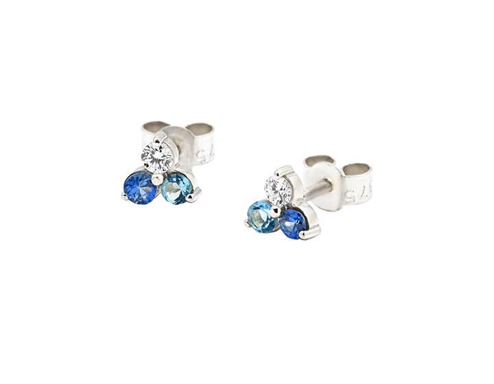 Fairtrade 9ct White Gold Sapphire, Aquamarine and Diamond Stud Earrings