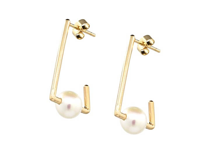 Geometric 9ct Yellow Gold Hoop Earrings With Ivory Pearls