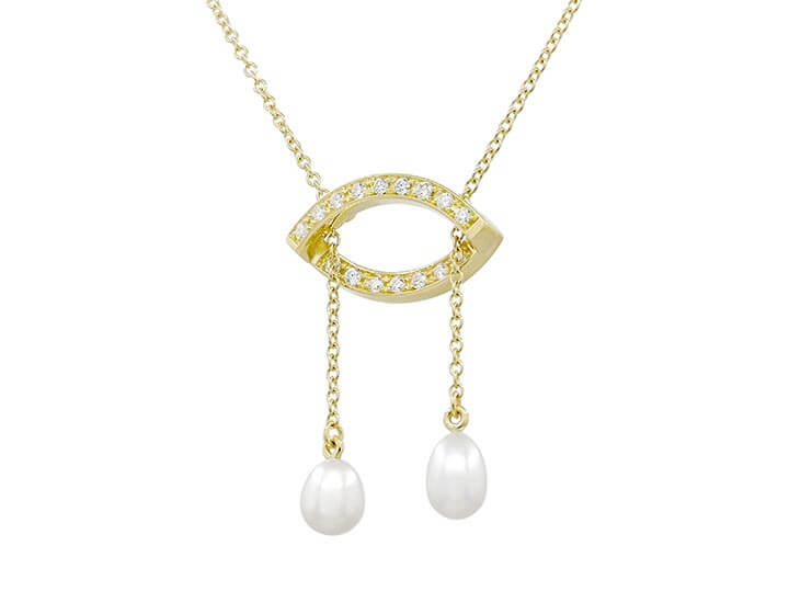 18ct Yellow Gold Pearl and Diamond Drop Pendant