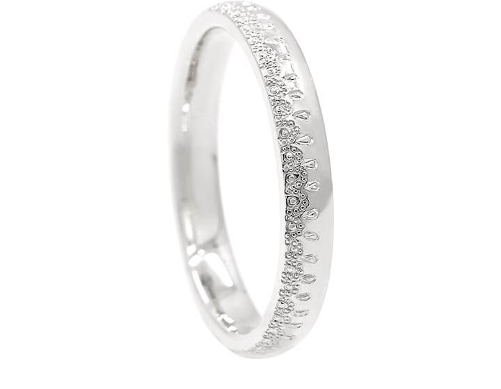 9ct White Gold Wedding Ring with Lace Inspired Engraving