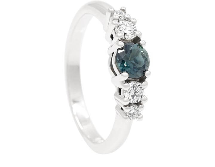 Charlotte's Fairtrade Gold Diamond and Teal Sapphire Engagement Ring