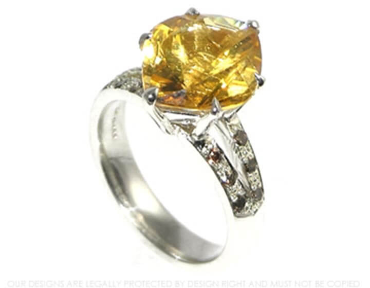 9ct white gold engagement ring with citrine and cognac diamonds