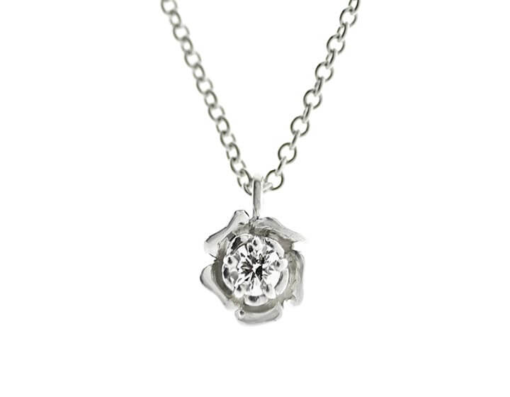 Rose Inspired Fairtrade Sterling Silver Pendant with a 0.28ct Round Brilliant Cut Diamond