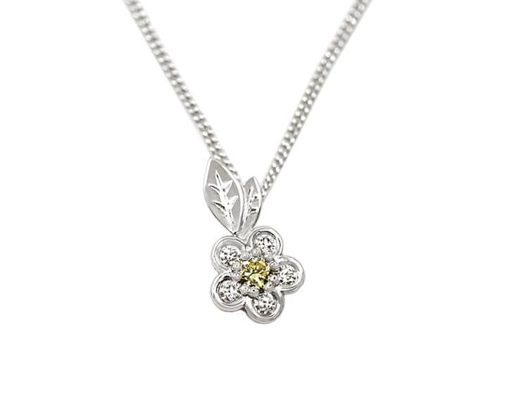 Primrose Inspired 9ct White Gold Pendant with Yellow and White Diamonds