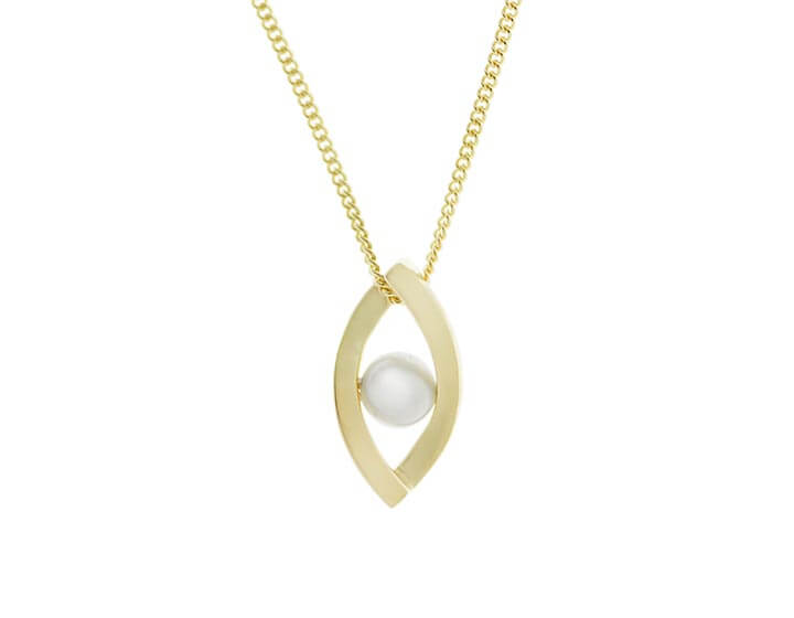 Fairtrade 9ct Yellow Gold Ripple Pendant with Pearl