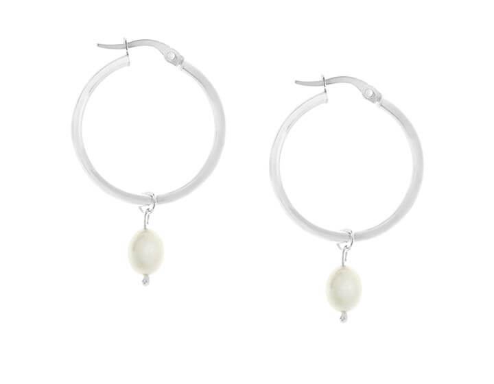 Sterling Silver Hoop Earrings with Detachable Ivory Pearl Drop