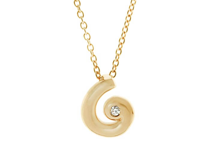 Fairtrade 9ct Yellow Gold Curl Pendant With 1.5mm Diamond