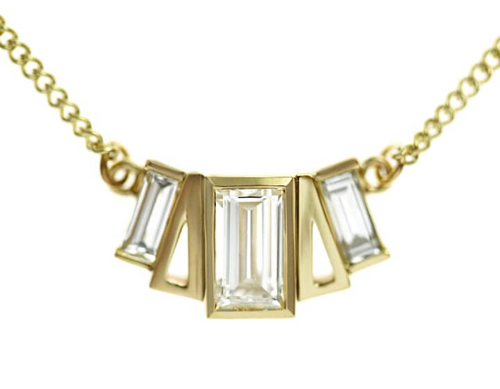 Ellie's Art Deco Fan 9ct Yellow Gold Pendant with Baguette Diamonds