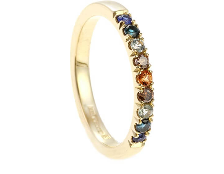 Fairtrade 9ct Yellow Gold Sapphire, Tourmaline and Diamond Eternity Ring