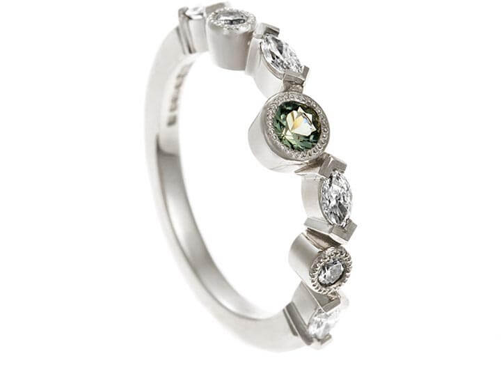 Bespoke White Gold and Green Sapphire Eternity Ring