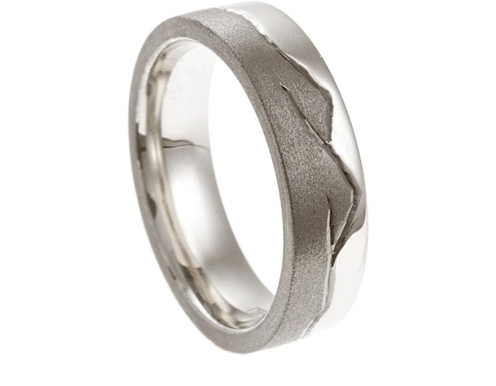 James' Black Rhodiumed White Gold Snowdonia Silhouette Wedding Ring