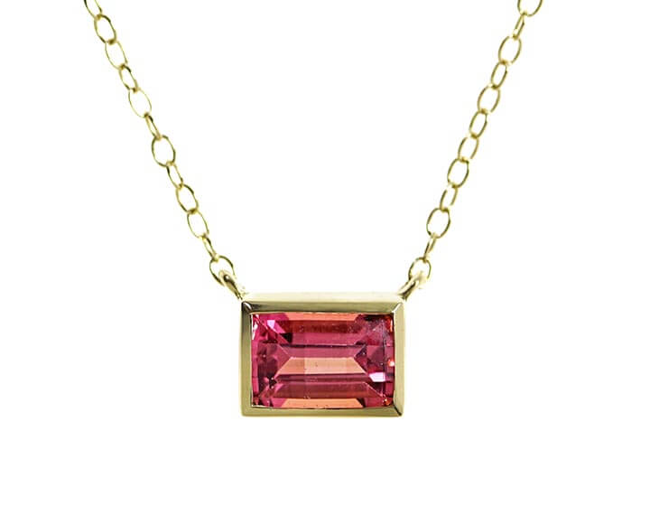 9ct Yellow Gold Necklace with Pink 1.16ct Checkerboard Tourmaline