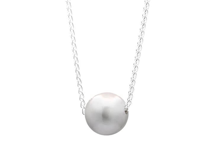 Sterling Silver and Grey Round Cultured River Pearl Necklace