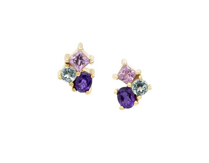 Wildflower Inspired Amethyst, Sapphire and Topaz Earrings