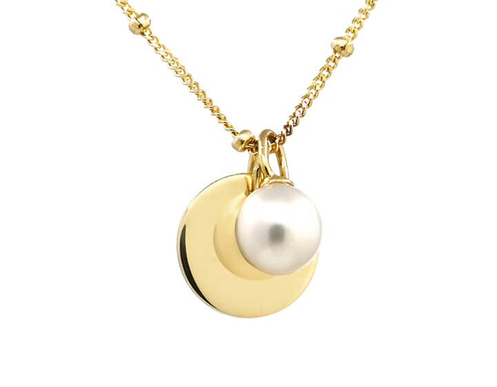 Customisable 9ct Yellow Gold Disc and Cultured Ivory Pearl Pendant