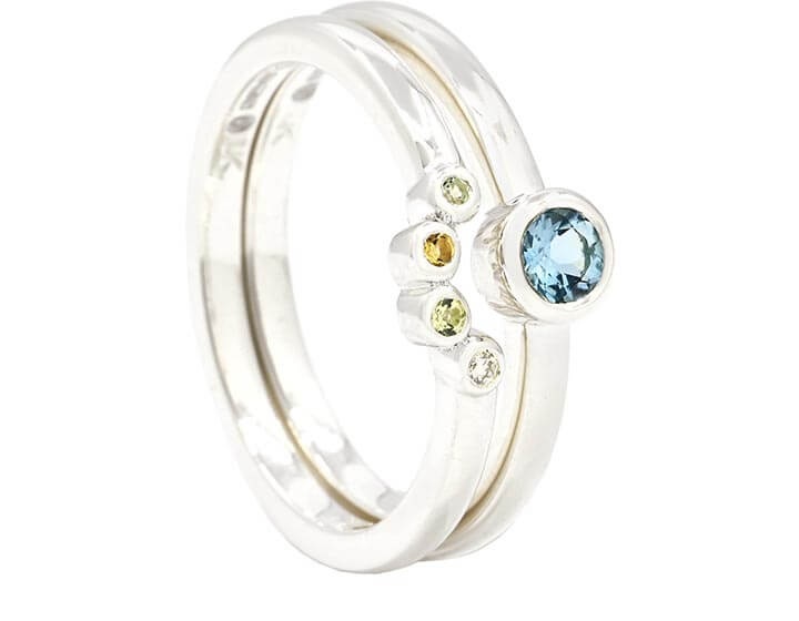 Birthstones and Paw Print Stacking Rings