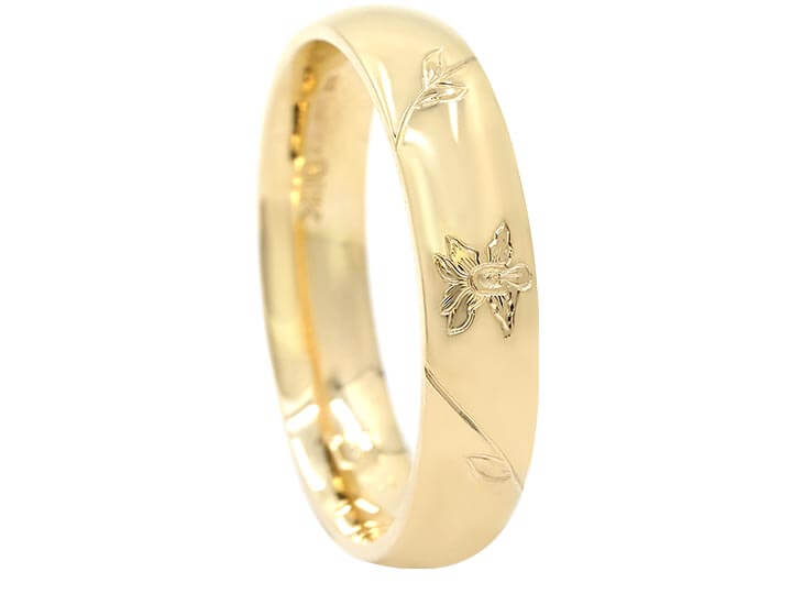 Edward's Papillanthe Flower Engraved Wedding RIng