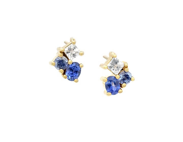 Yellow Gold and Sapphire 'Cloudy Day' Cluster Earrings