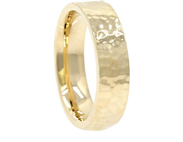 6mm Wide Hammered Wedding Ring in 9ct Yellow Gold