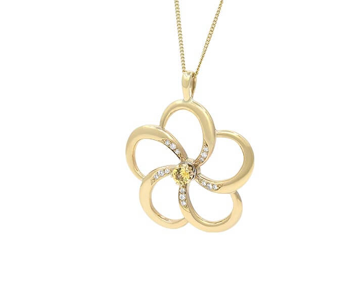 Primrose Inspired Yellow Gold, Sapphire and Diamond Pendant