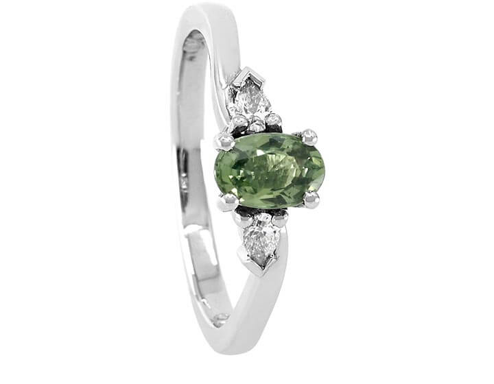 Jenny's Palladium Green Sapphire and Diamond Engagement Ring