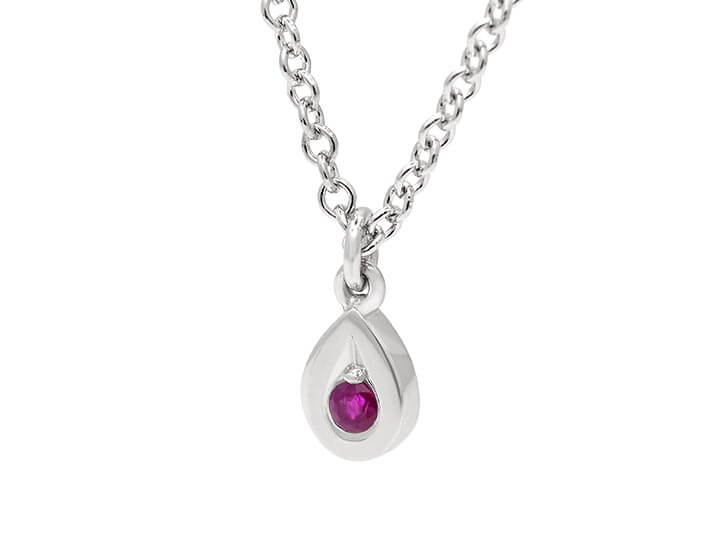 Ruby Pear Grain Set Pendant in 9ct White Gold