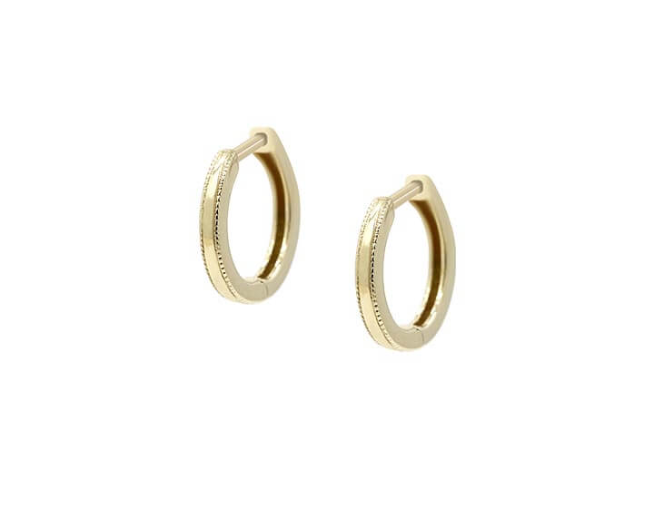 11mm 9ct Yellow Gold Huggie Earrings with Mille Grain