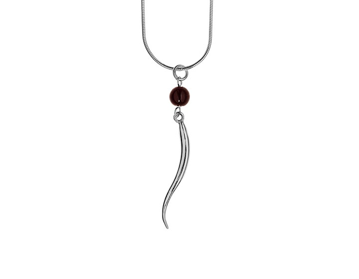 Traditional Garnet and Sterling Silver Feather Pendant