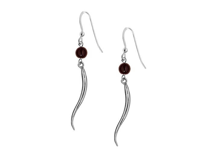 Garnet and sterling silver feather hook earrings