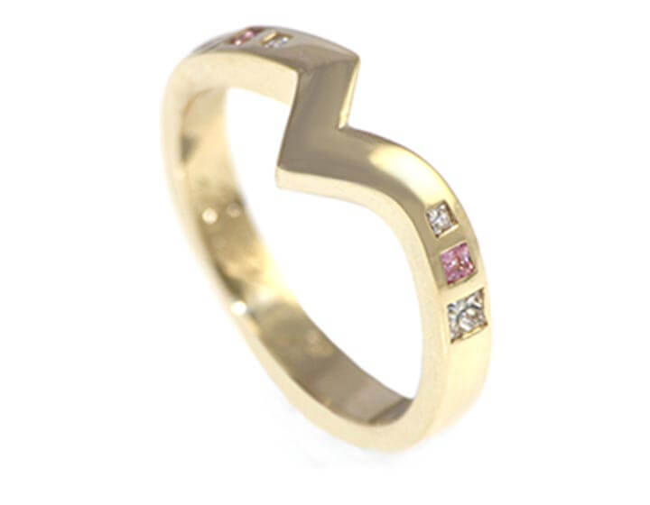 Karen's yellow gold diamond and sapphire wedding ring