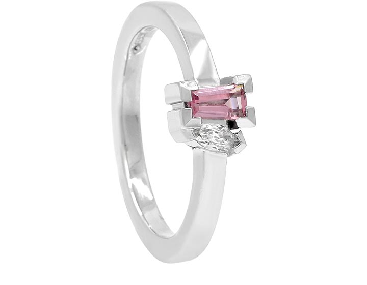 'Moi et Toi' Style Pink Spinel and Diamond Ring in Platinum