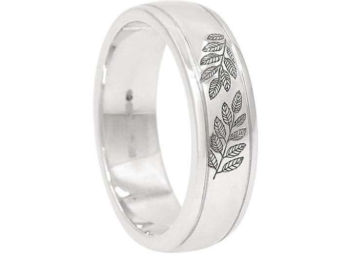 6mm Wide Wedding Ring with Geometric Leaf Design