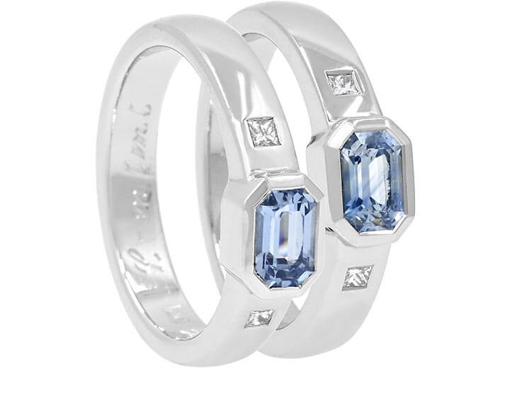 Linda and Andrea's Bespoke Pair of Platinum and Sapphire Rings