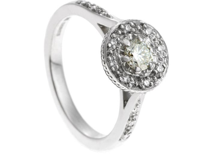 Kat's moissanite and diamond halo palladium engagement ring