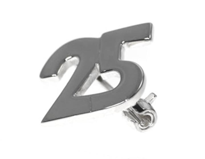 Justin's handmade Sterling silver pin to celebrate 25 years