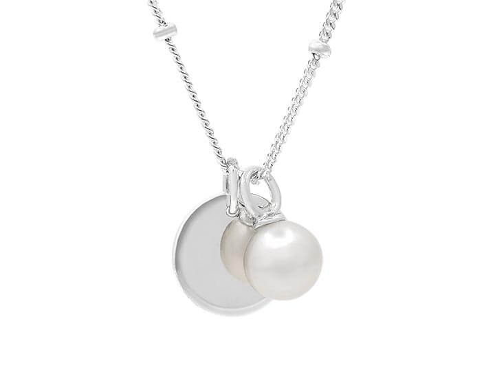 Customisable Sterling Silver Disc and Cultured Ivory Pearl Pendant