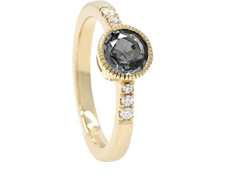 Mystical Grey Spinel and Diamond Engagement Ring