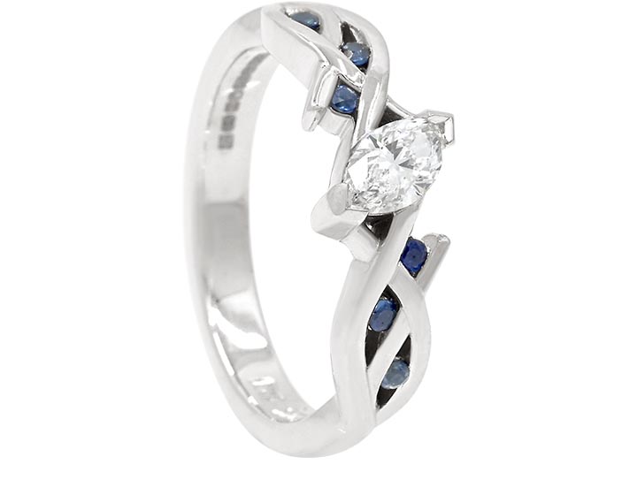 Waterfall Inspired Diamond and Sapphire Engagement Ring